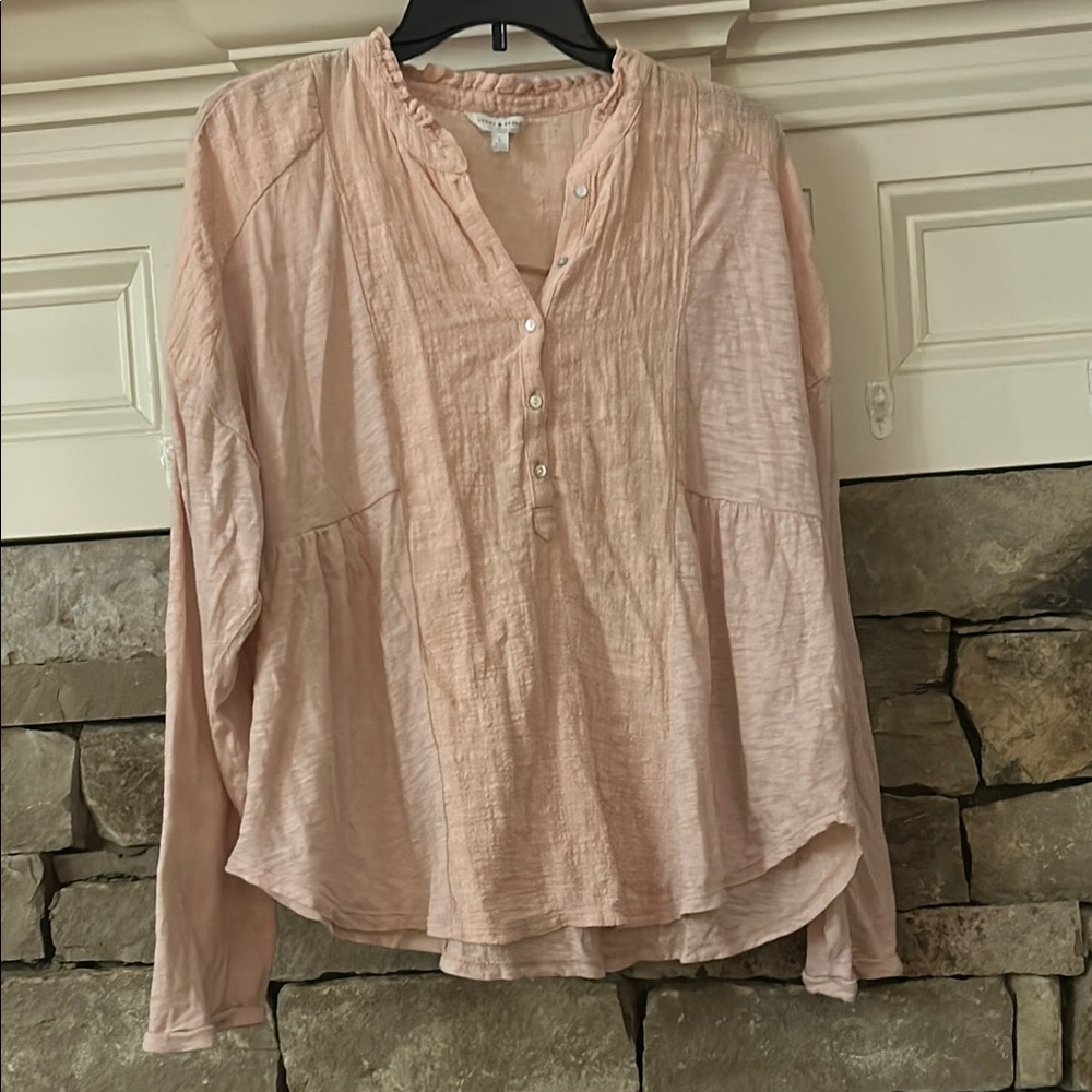Lucky Brand Pink Long Sleeve Blouse with Mandarin Collar